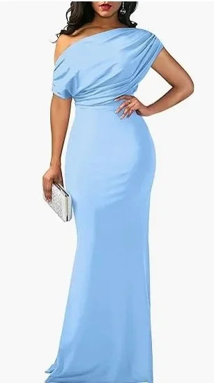 2025 WOMEN'S ELEGANT SLEEVELESS OFF SHOULDER BODYCON LONG FORMAL PARTY EVENING DRESS