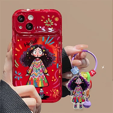 Creative Graffiti Cute Girl Phone Case with Flip Mirror for iPhone