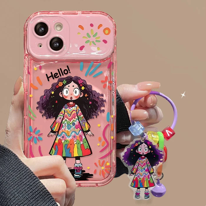Creative Graffiti Cute Girl Phone Case with Flip Mirror for iPhone