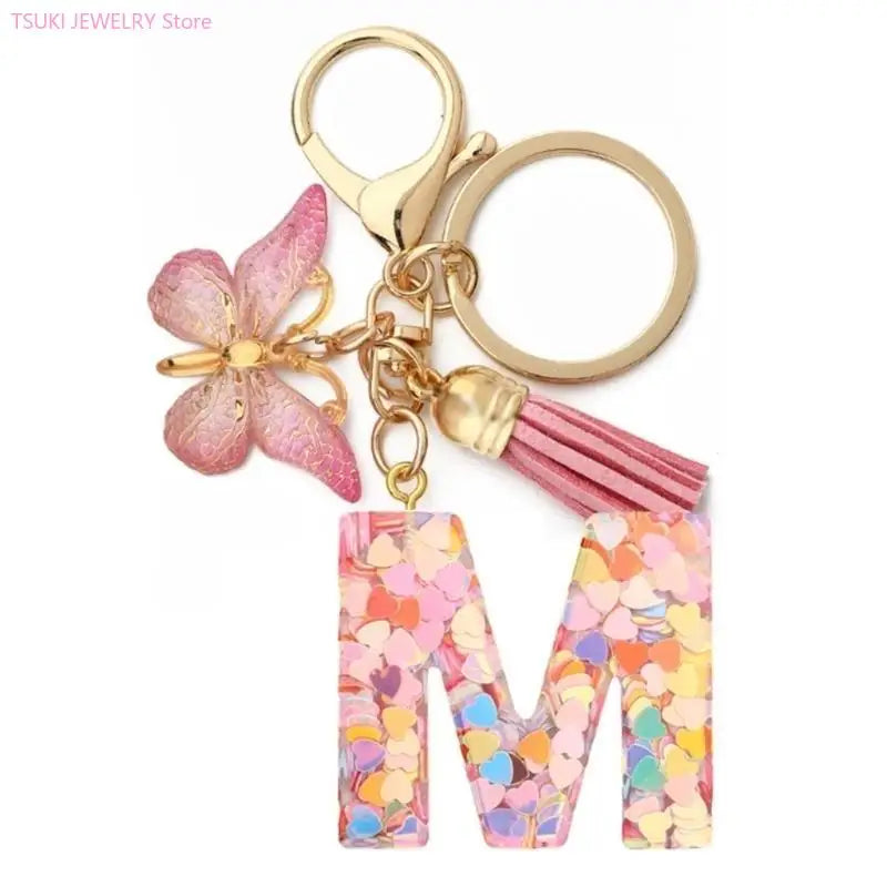 Butterfly Letter Keychain Tassel Design Vibrant Durable Lightweight Gift