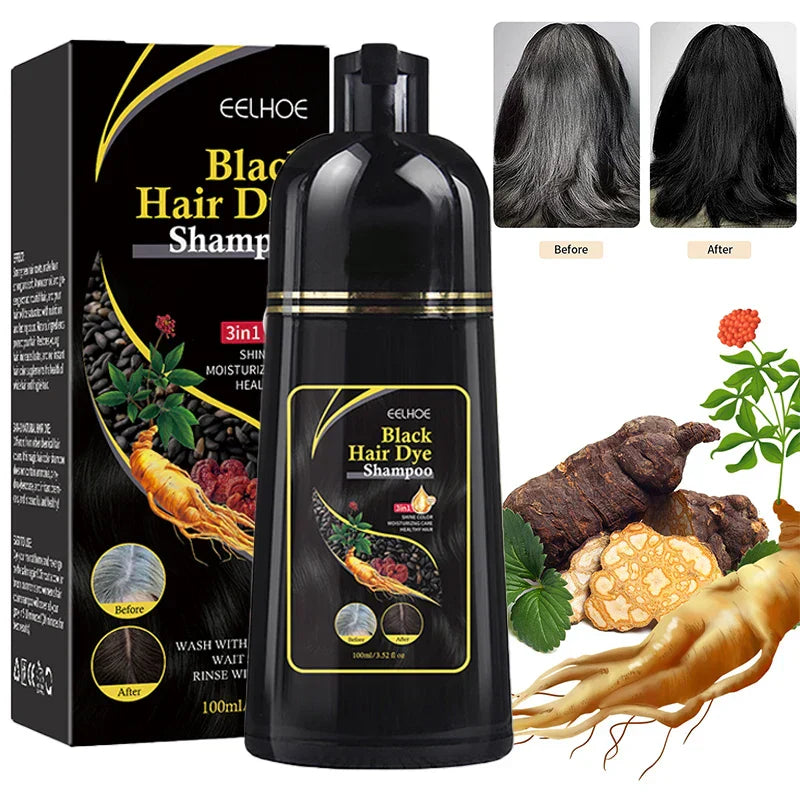 Black Hair Dye Shampoo Instant 3 in 1 +100% Grey Coverage - Herbal Ingredients
