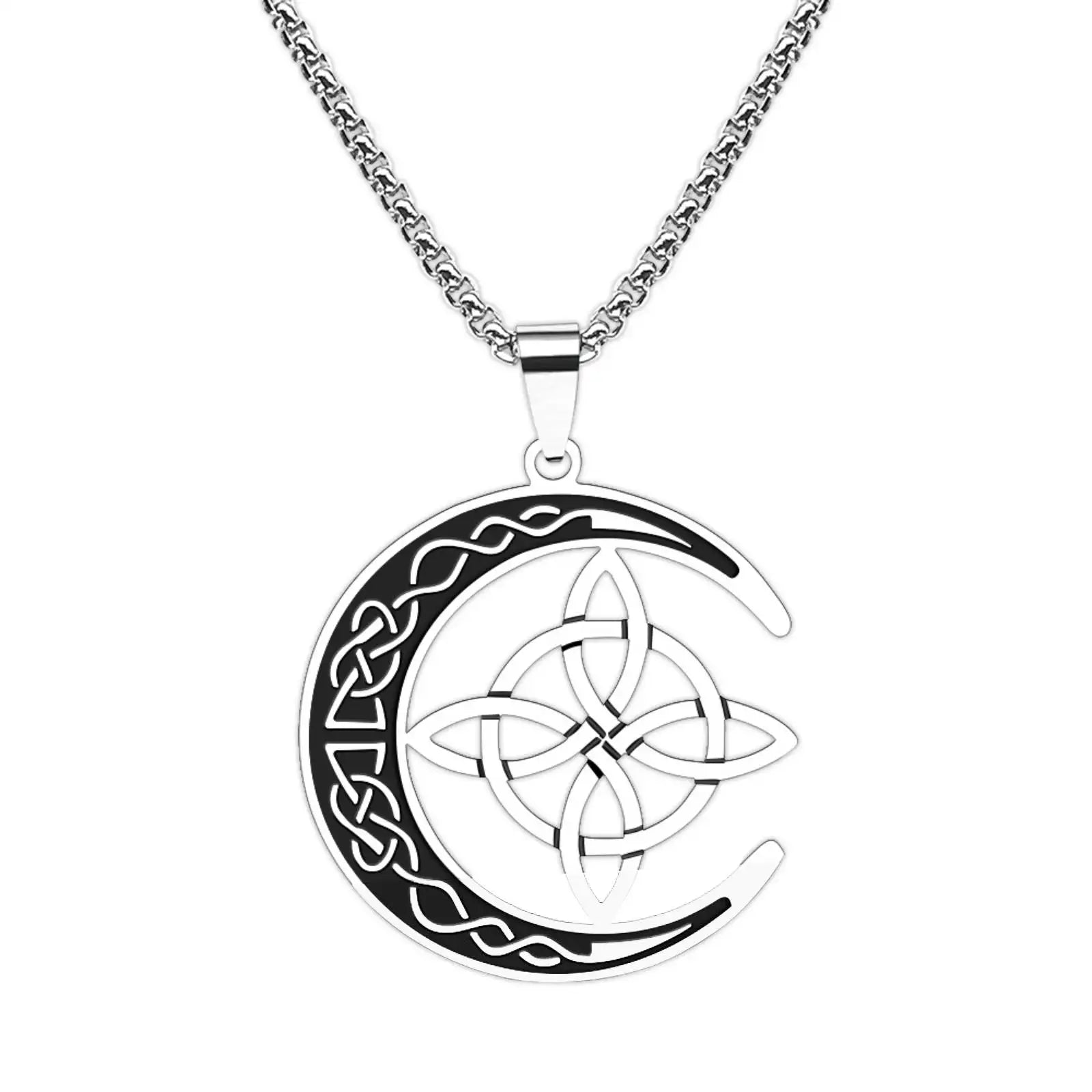 Celtic Knot Crescent Steel Pendant Necklace