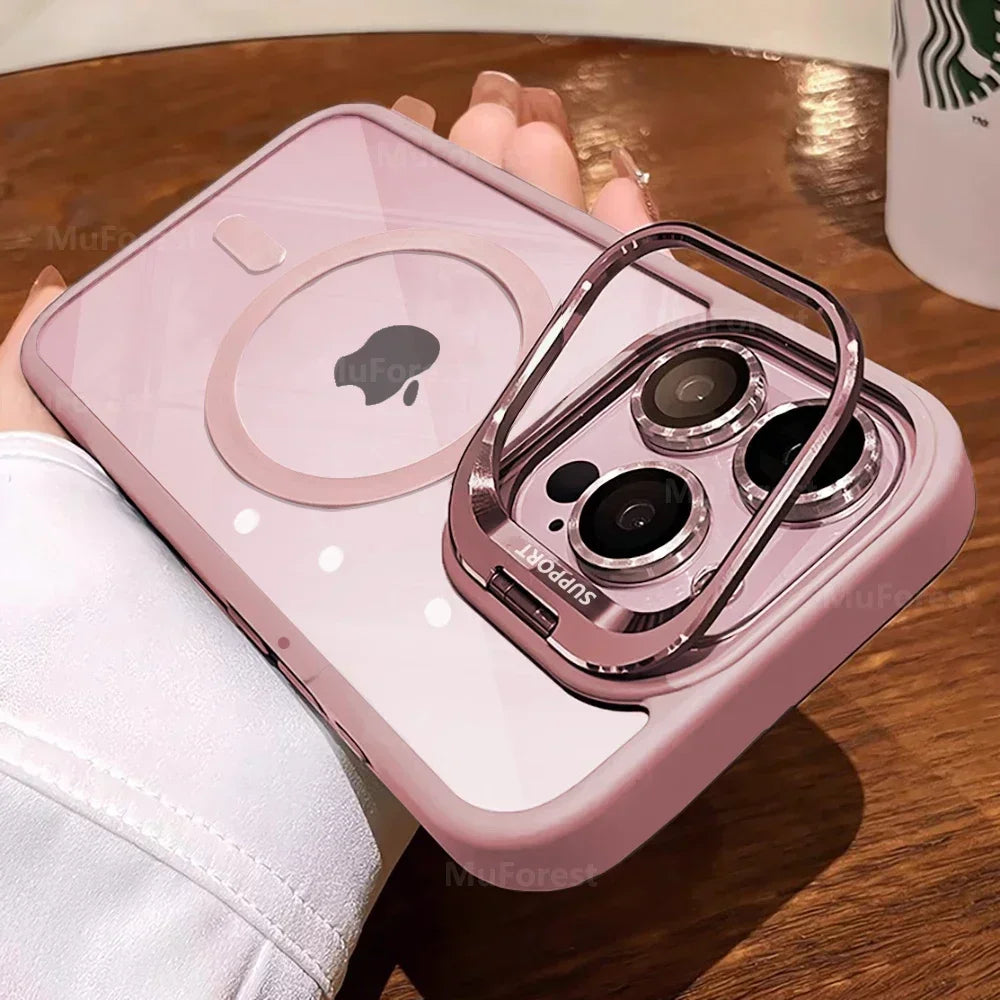 Clear Magnetic Case with Camera Kickstand for iPhone Compatible withMag Safe Military-Grade Protective Case CoverDrop Protection