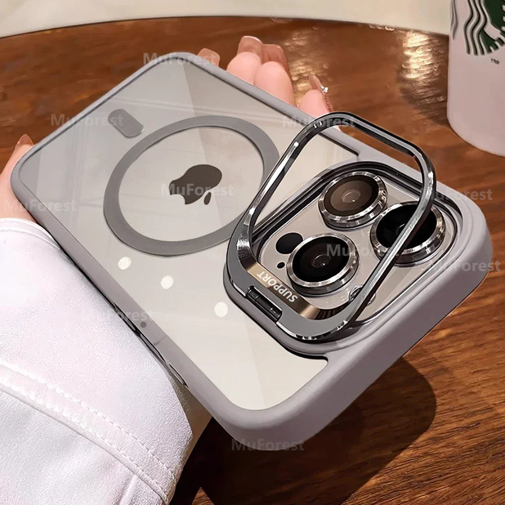 Clear Magnetic Case with Camera Kickstand for iPhone Compatible withMag Safe Military-Grade Protective Case CoverDrop Protection