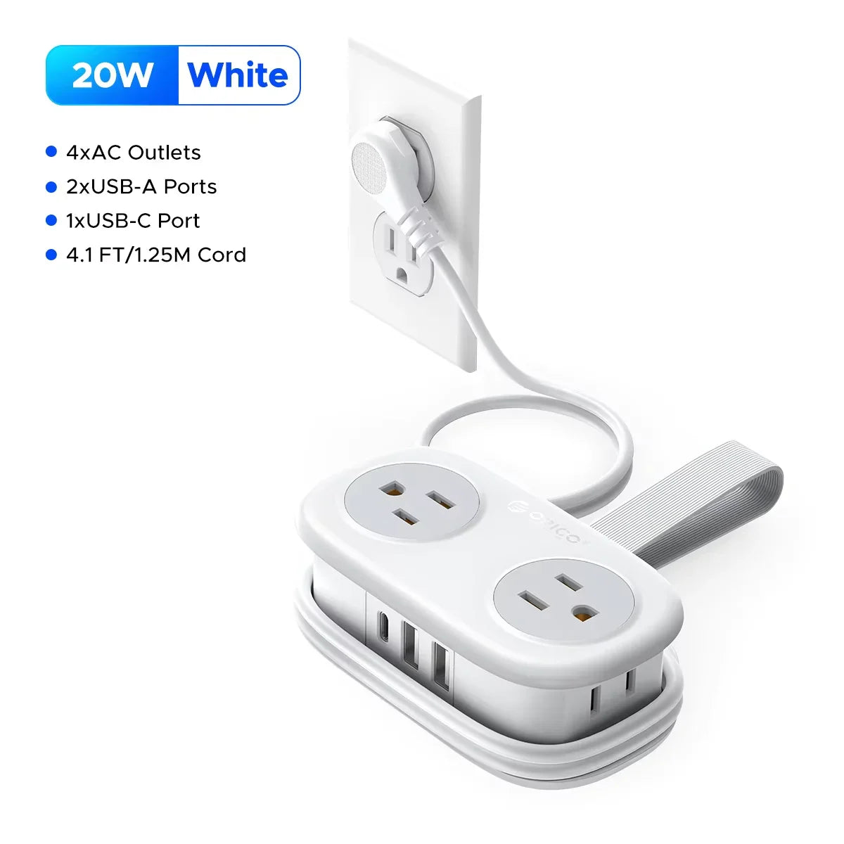 4FT Travel Power Strip with 4 AC Outlets