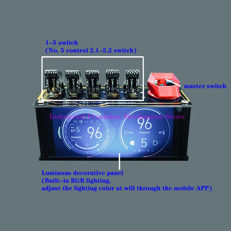 Cool USB Charging Hub, With Airplane Switches And App-controlled RGB Lights, Original & One-Of-A-Kind Design, 6 Ports, Unique Gifts For Men