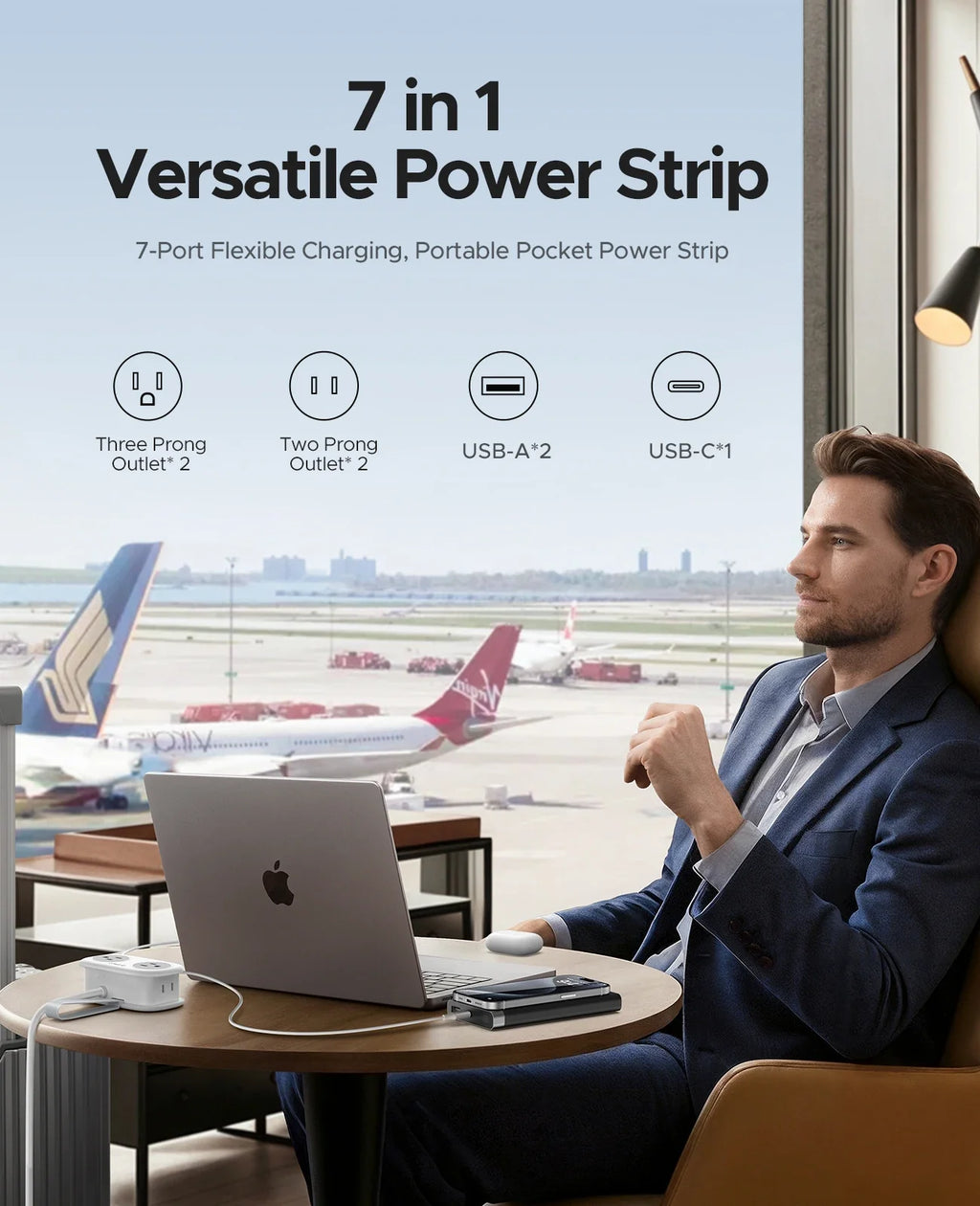 4FT Travel Power Strip with 4 AC Outlets