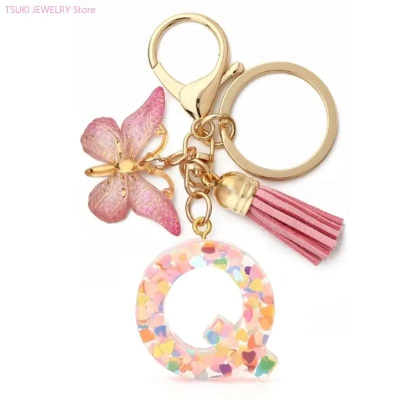 Butterfly Letter Keychain Tassel Design Vibrant Durable Lightweight Gift