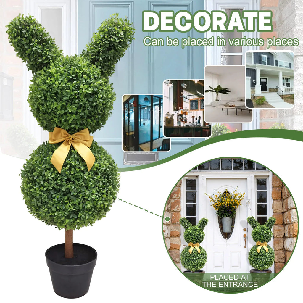 35" Artisan-Crafted Bunny Topiary