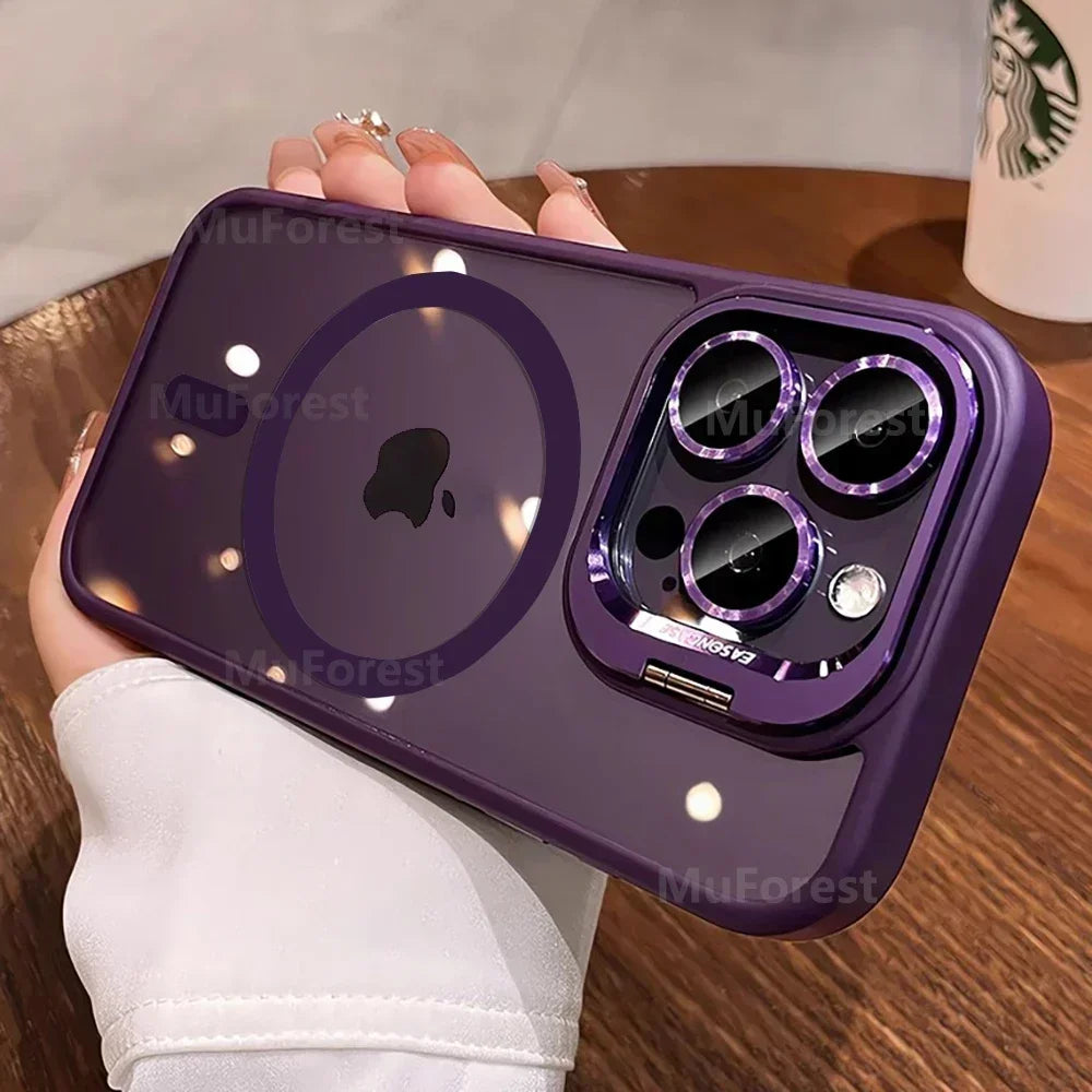 Clear Magnetic Case with Camera Kickstand for iPhone Compatible withMag Safe Military-Grade Protective Case CoverDrop Protection