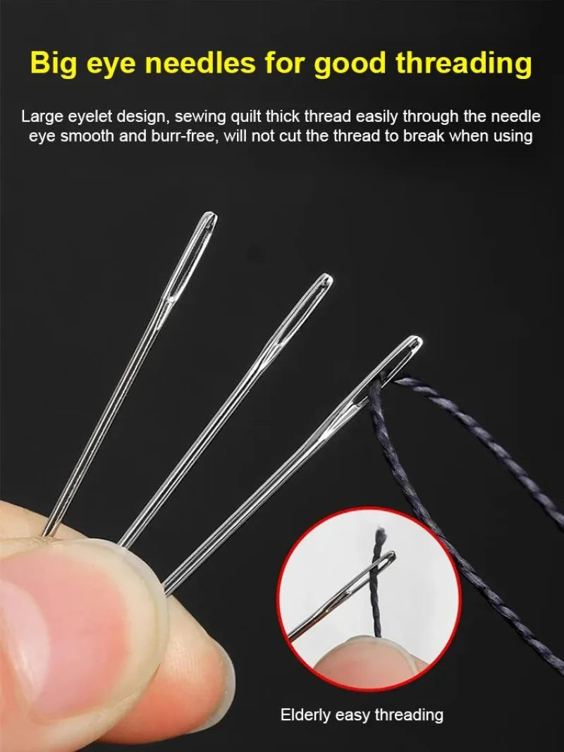 34PCS Big Eye Steel Needles Set