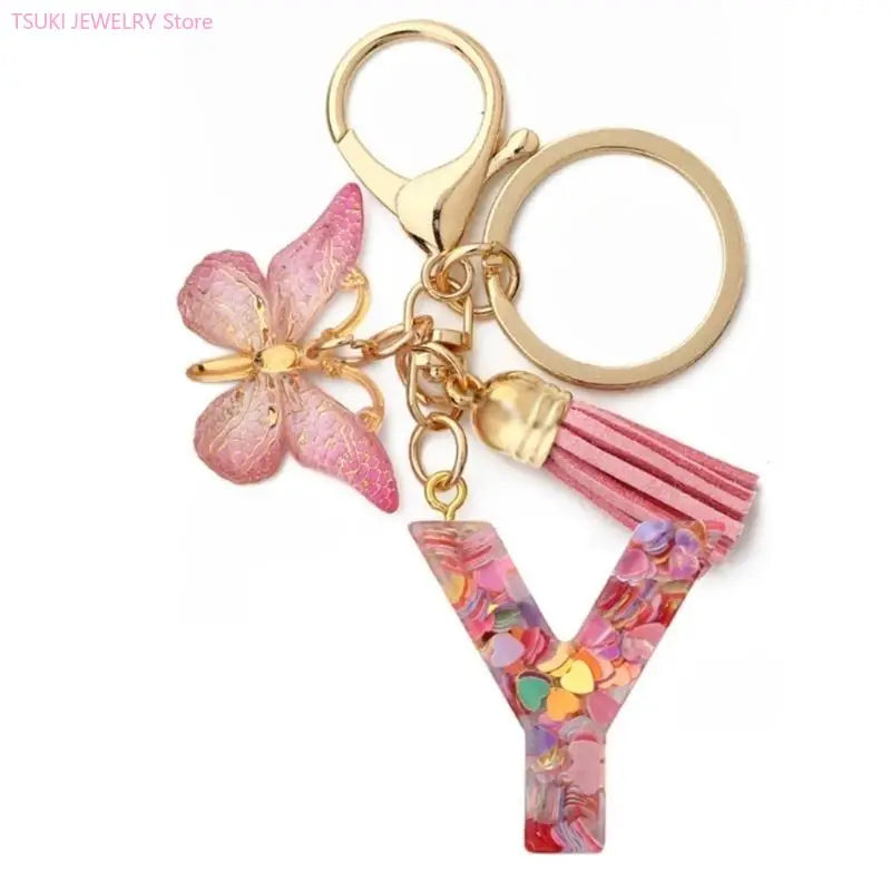 Butterfly Letter Keychain Tassel Design Vibrant Durable Lightweight Gift