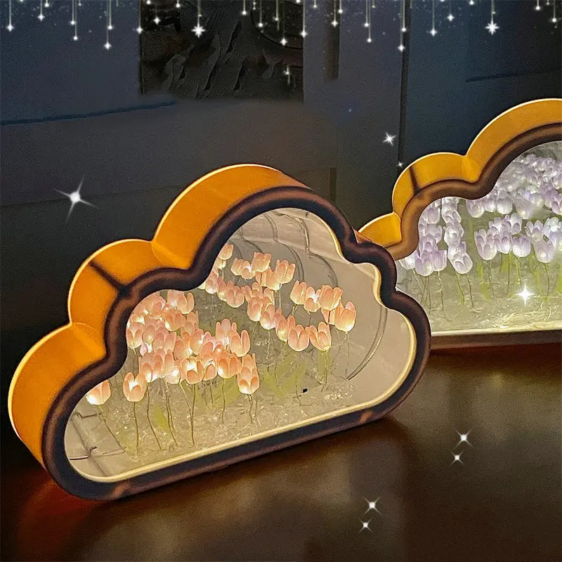 Beautiful Cloud Tulip Mirror Lamp Romantic Valentine's Day Gift