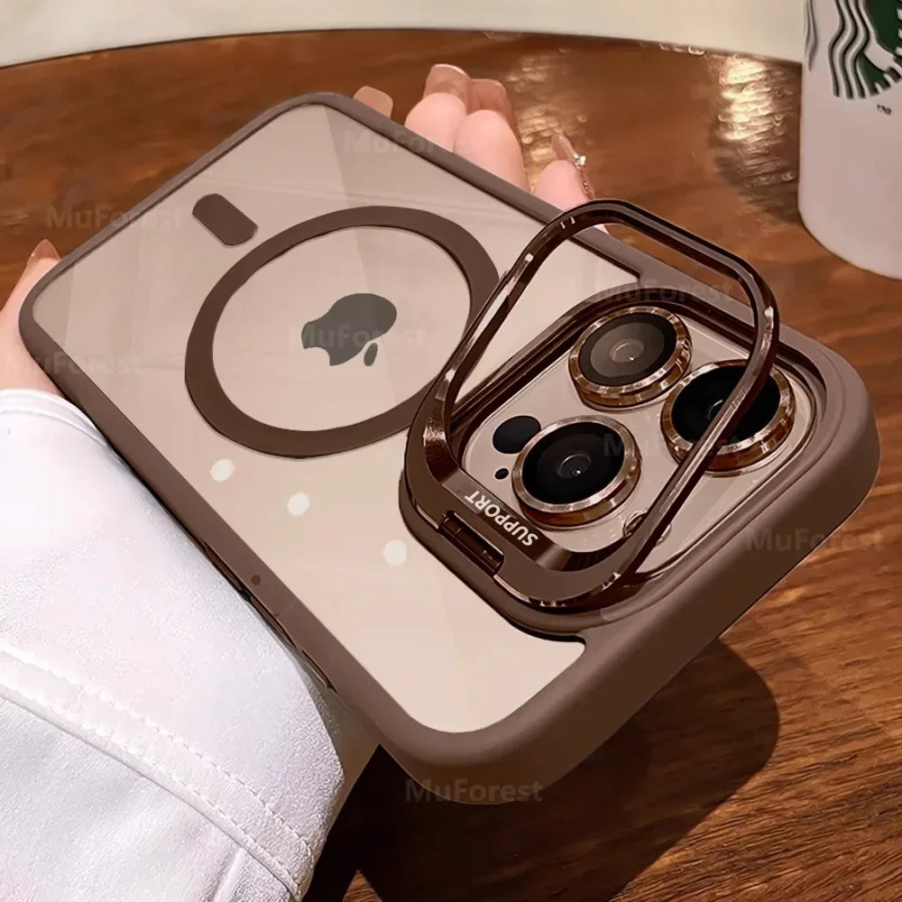 Clear Magnetic Case with Camera Kickstand for iPhone Compatible withMag Safe Military-Grade Protective Case CoverDrop Protection