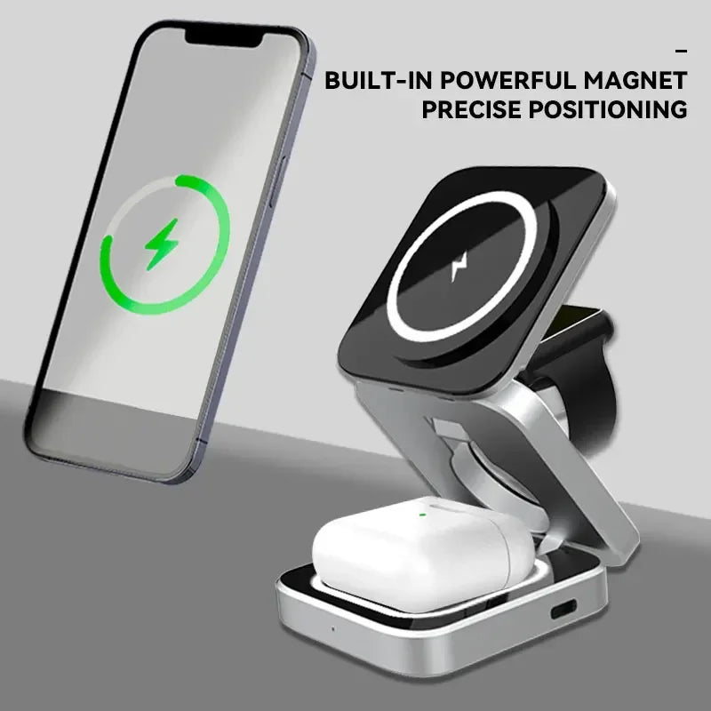 3 in 1 Wireless Charger Stand Magnetic Folding Stand for Apple iPhones Headphones Watch