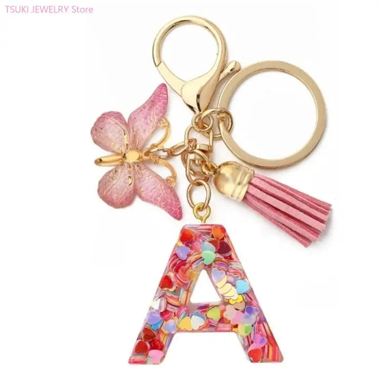 Butterfly Letter Keychain Tassel Design Vibrant Durable Lightweight Gift