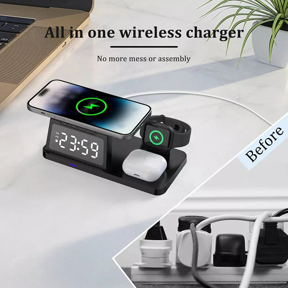 Charging Station with Clock, Wireless Charger（Fast Charging)⚡