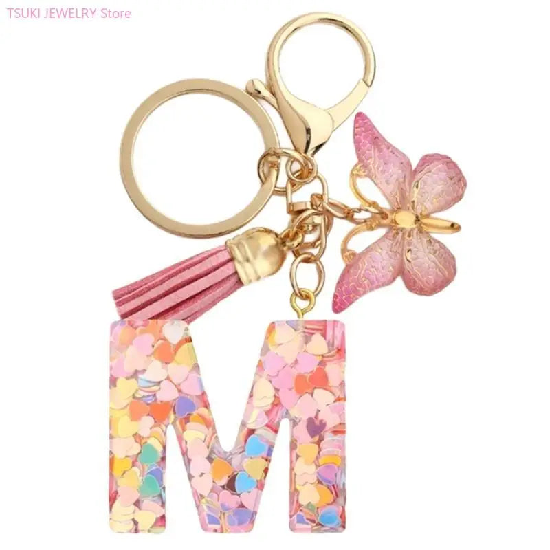 Butterfly Letter Keychain Tassel Design Vibrant Durable Lightweight Gift
