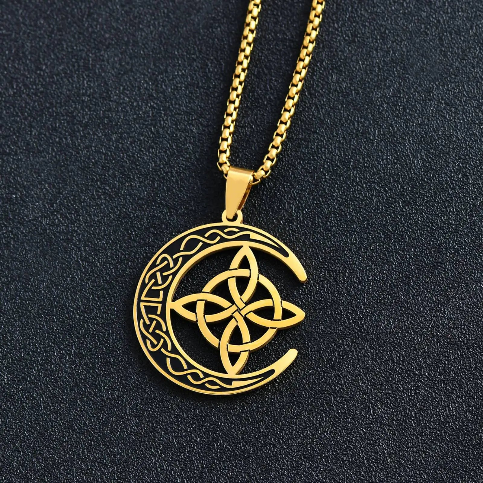 Celtic Knot Crescent Steel Pendant Necklace