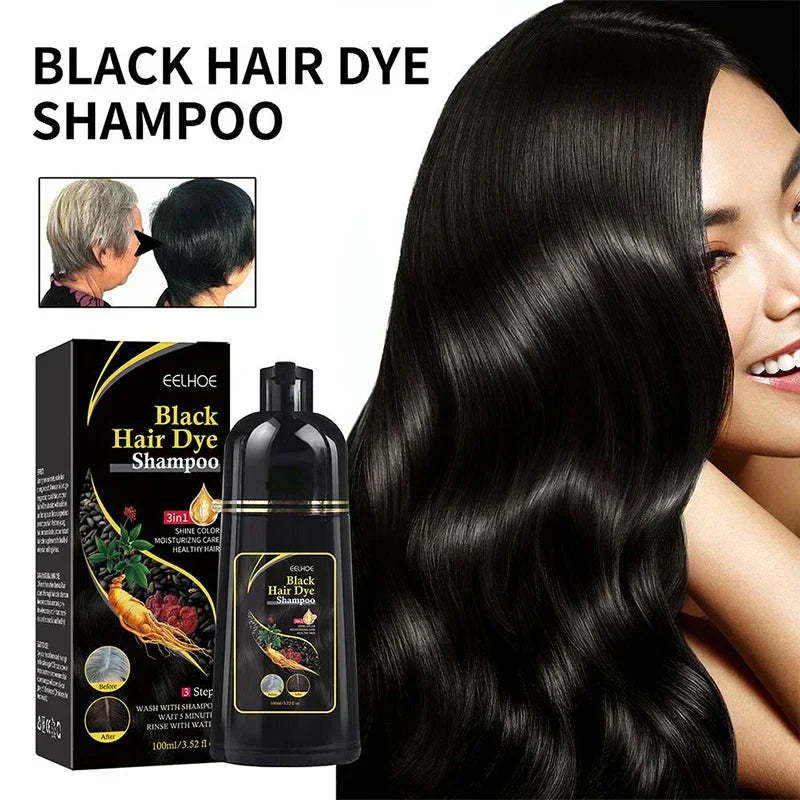 Black Hair Dye Shampoo Instant 3 in 1 +100% Grey Coverage - Herbal Ingredients