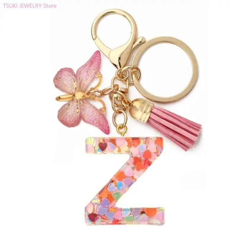 Butterfly Letter Keychain Tassel Design Vibrant Durable Lightweight Gift