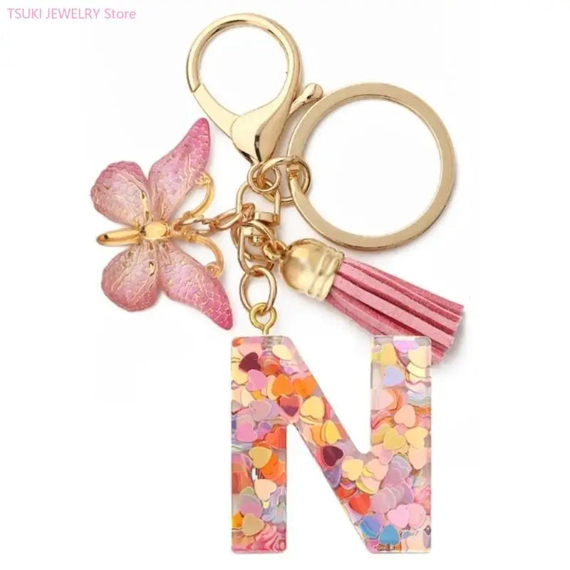 Butterfly Letter Keychain Tassel Design Vibrant Durable Lightweight Gift