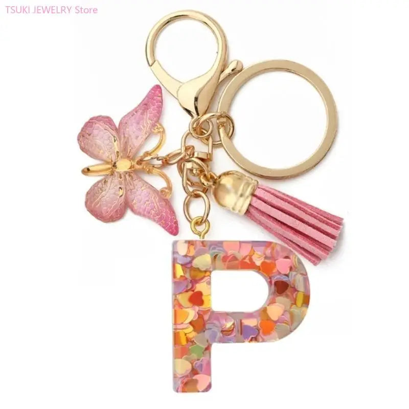 Butterfly Letter Keychain Tassel Design Vibrant Durable Lightweight Gift