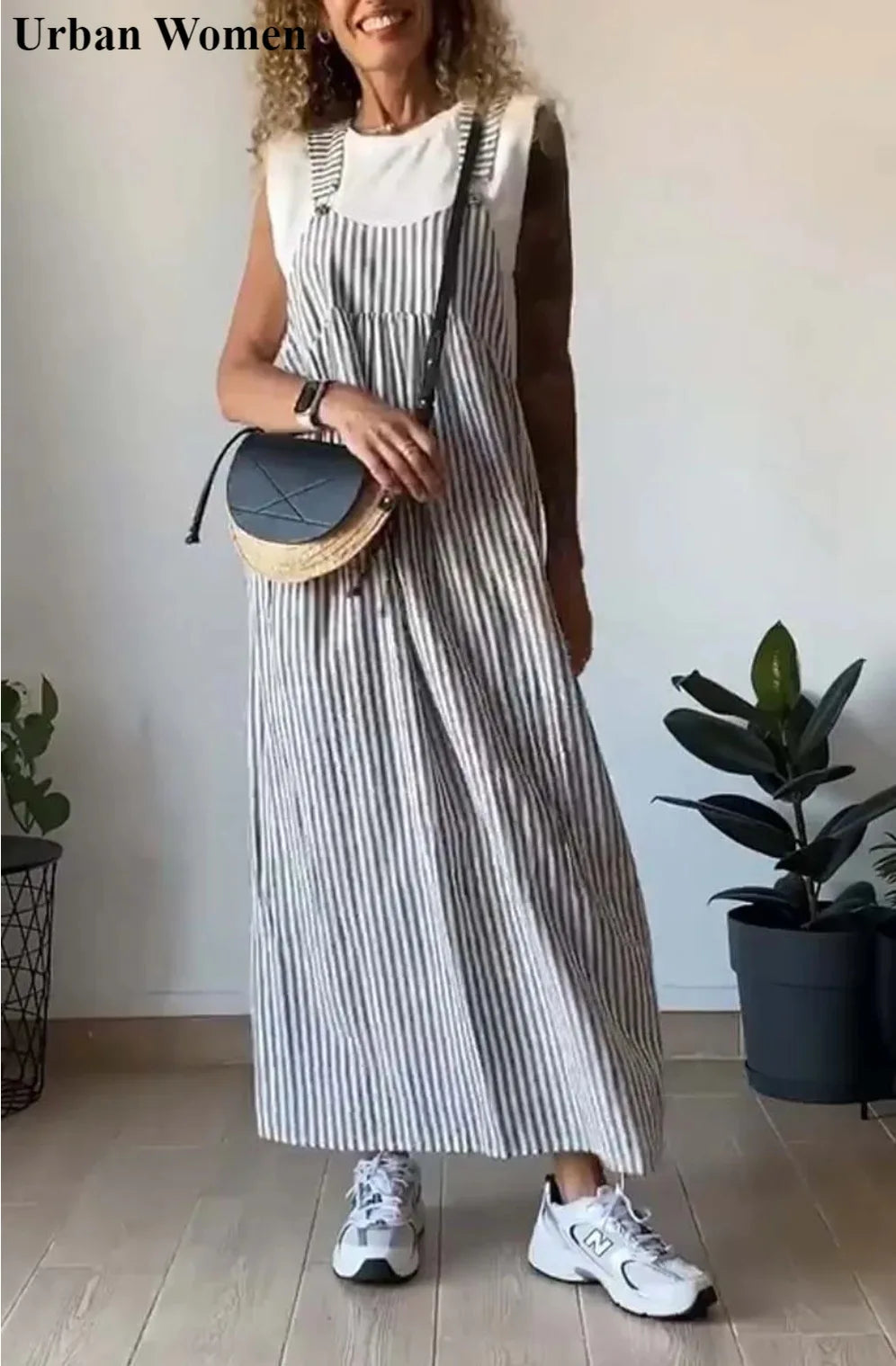 Casual striped suspender dress
