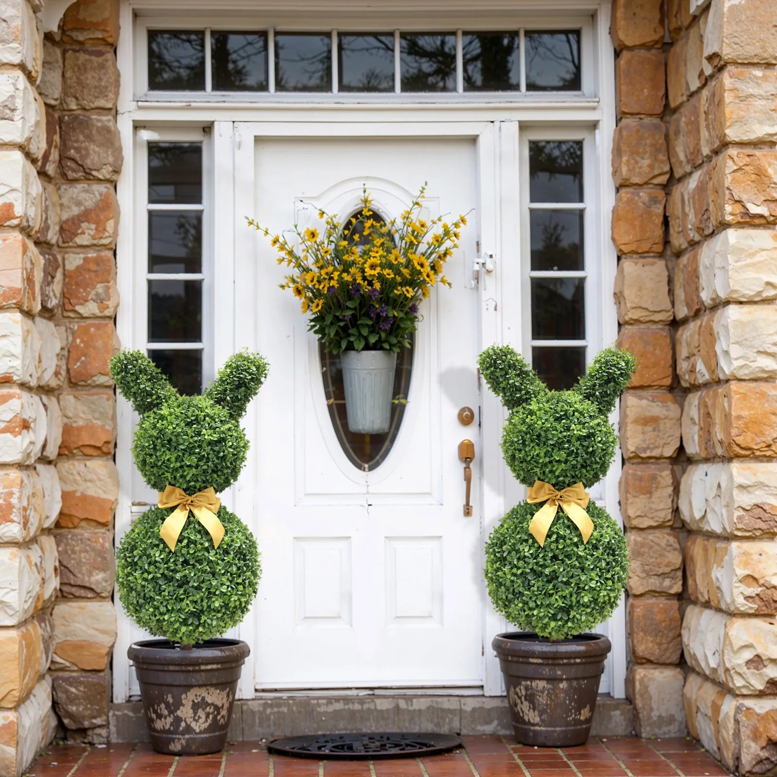 35" Artisan-Crafted Bunny Topiary