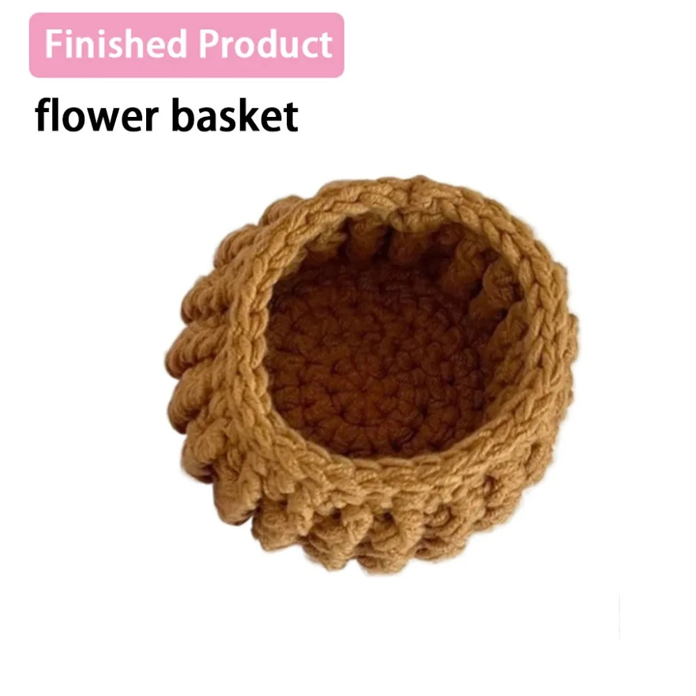 Creative DIY Rose Bouquet Coaster Hand Knitted Mini Flower Coasters Crochet Flower Pot Home Decor