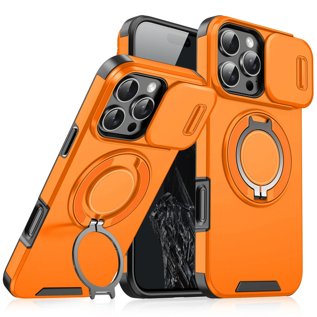 Case with Slide Camera Cover & Rotatable Ring Kickstand, Grade Shockproof Protective Case for iPhone 11/12/13/14/15/16/17 Series