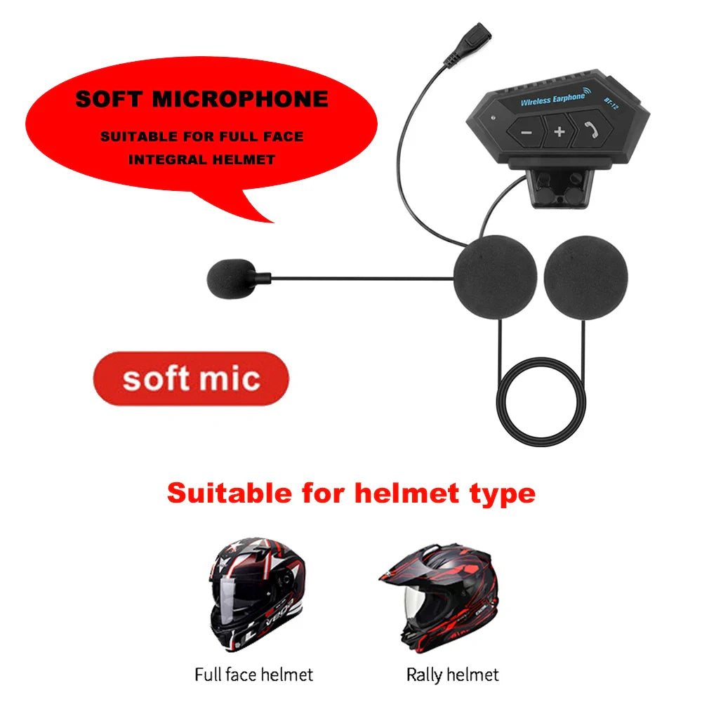 BT12 Motorcycle Helmet Bluetooth Headset