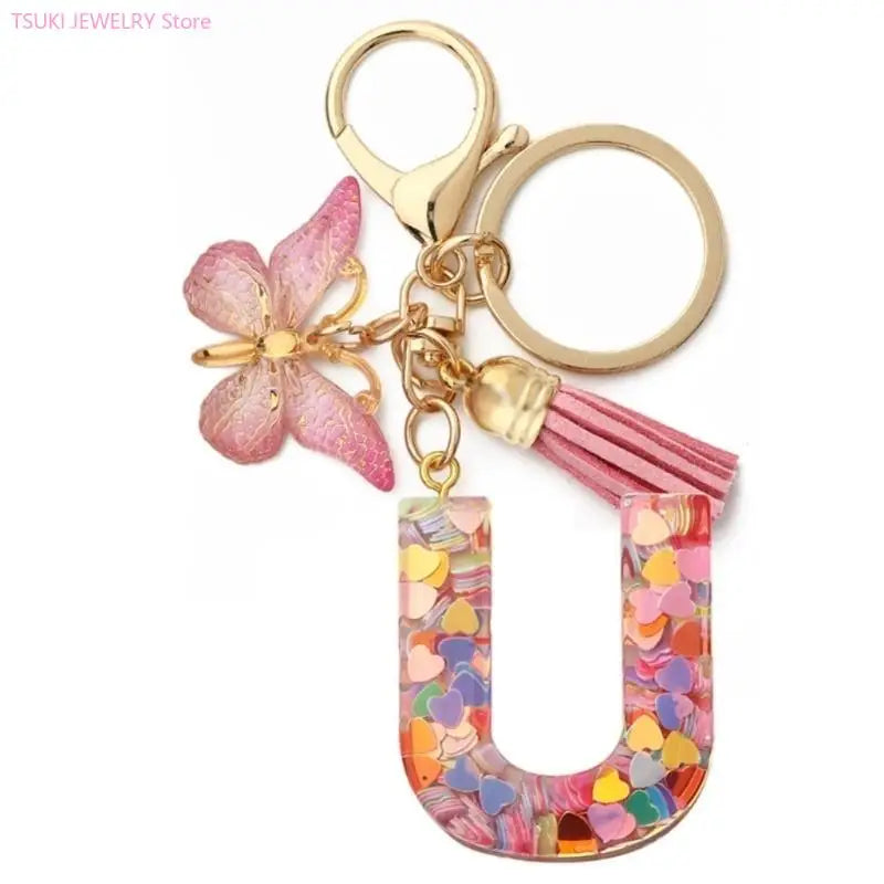 Butterfly Letter Keychain Tassel Design Vibrant Durable Lightweight Gift