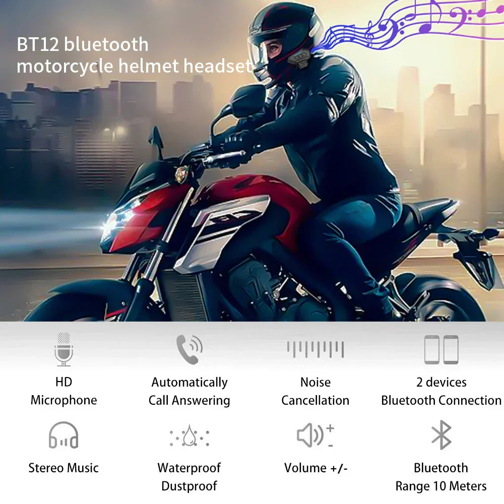 BT12 Motorcycle Helmet Bluetooth Headset
