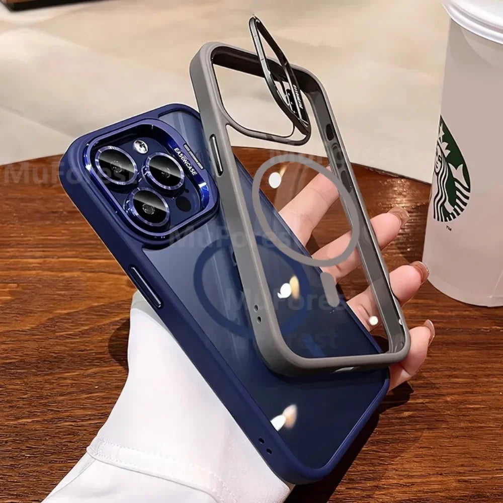 Clear Magnetic Case with Camera Kickstand for iPhone Compatible withMag Safe Military-Grade Protective Case CoverDrop Protection