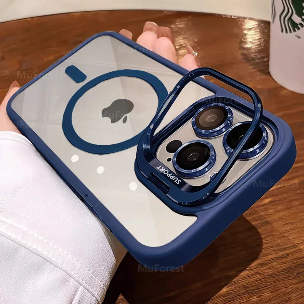 Clear Magnetic Case with Camera Kickstand for iPhone Compatible withMag Safe Military-Grade Protective Case CoverDrop Protection