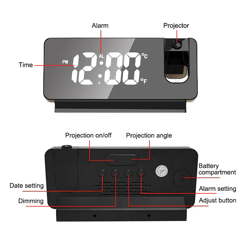 3D Mirror LED projection alarm clock 2.0