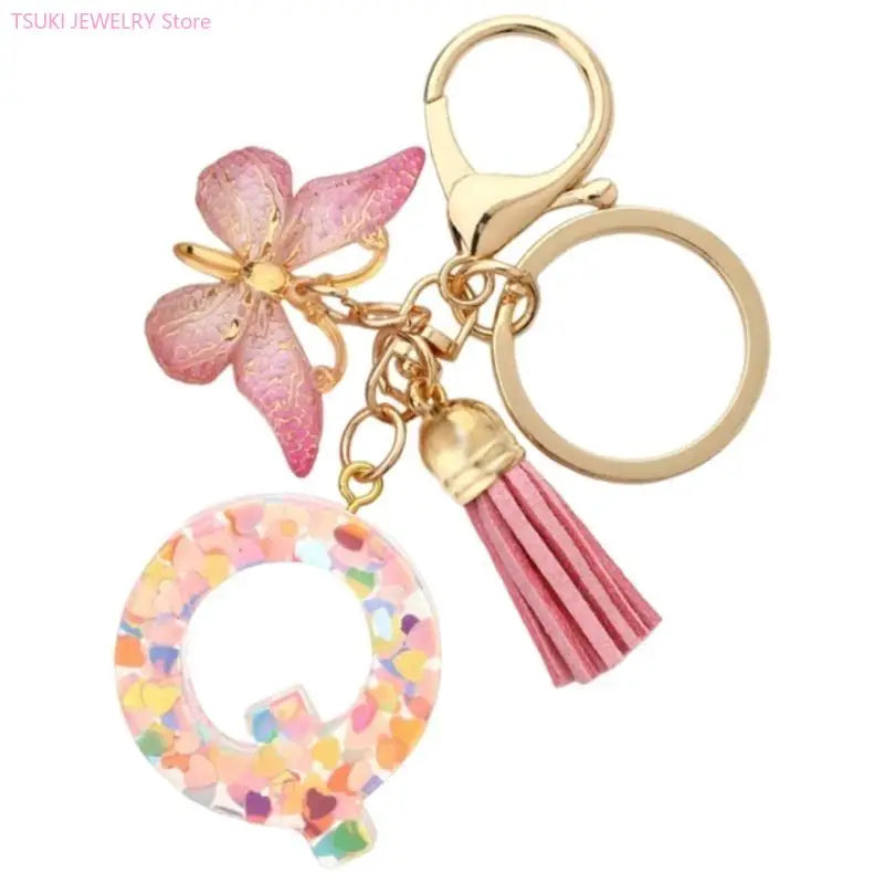 Butterfly Letter Keychain Tassel Design Vibrant Durable Lightweight Gift
