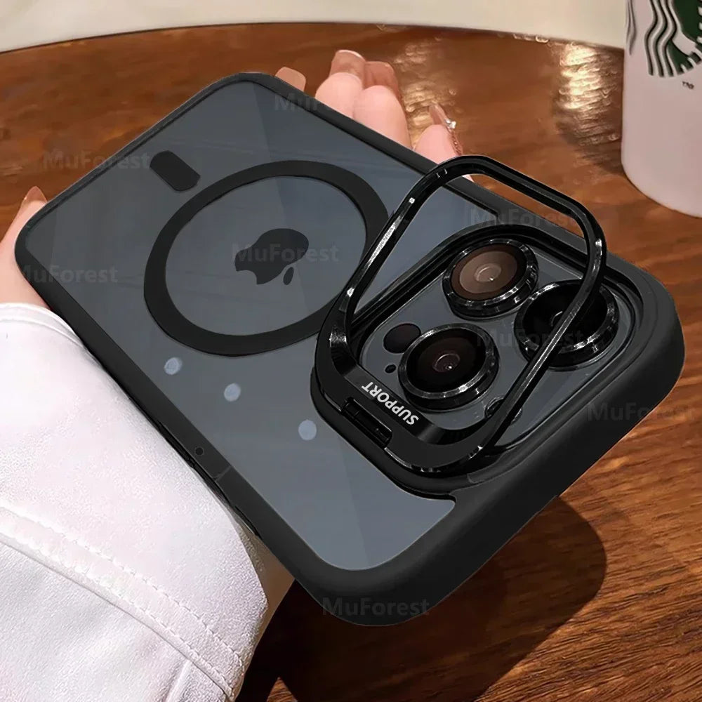 Clear Magnetic Case with Camera Kickstand for iPhone Compatible withMag Safe Military-Grade Protective Case CoverDrop Protection