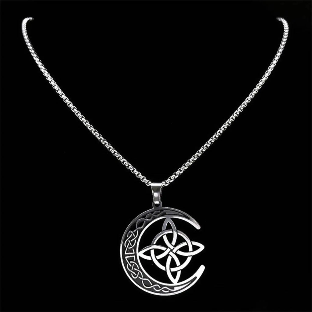 Celtic Knot Crescent Steel Pendant Necklace