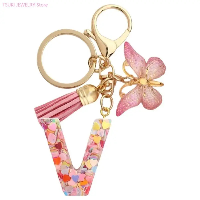 Butterfly Letter Keychain Tassel Design Vibrant Durable Lightweight Gift