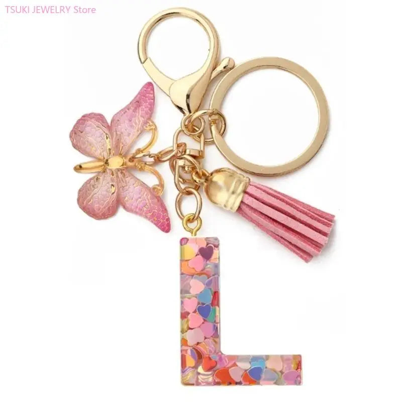 Butterfly Letter Keychain Tassel Design Vibrant Durable Lightweight Gift