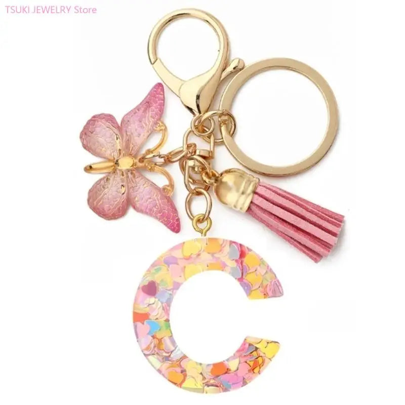 Butterfly Letter Keychain Tassel Design Vibrant Durable Lightweight Gift