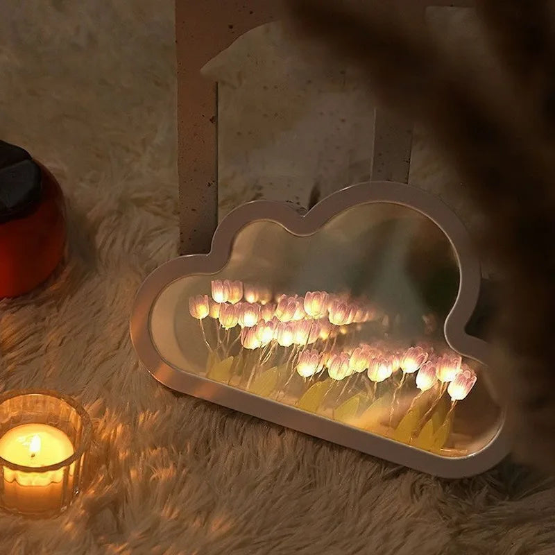 Beautiful Cloud Tulip Mirror Lamp Romantic Valentine's Day Gift