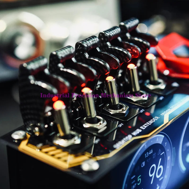 Cool USB Charging Hub, With Airplane Switches And App-controlled RGB Lights, Original & One-Of-A-Kind Design, 6 Ports, Unique Gifts For Men