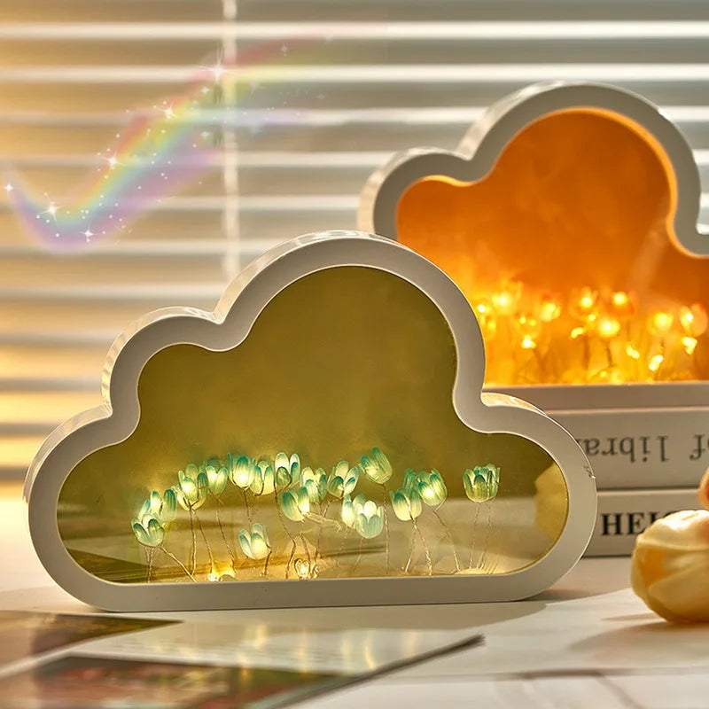 Beautiful Cloud Tulip Mirror Lamp Romantic Valentine's Day Gift