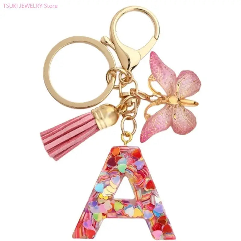 Butterfly Letter Keychain Tassel Design Vibrant Durable Lightweight Gift
