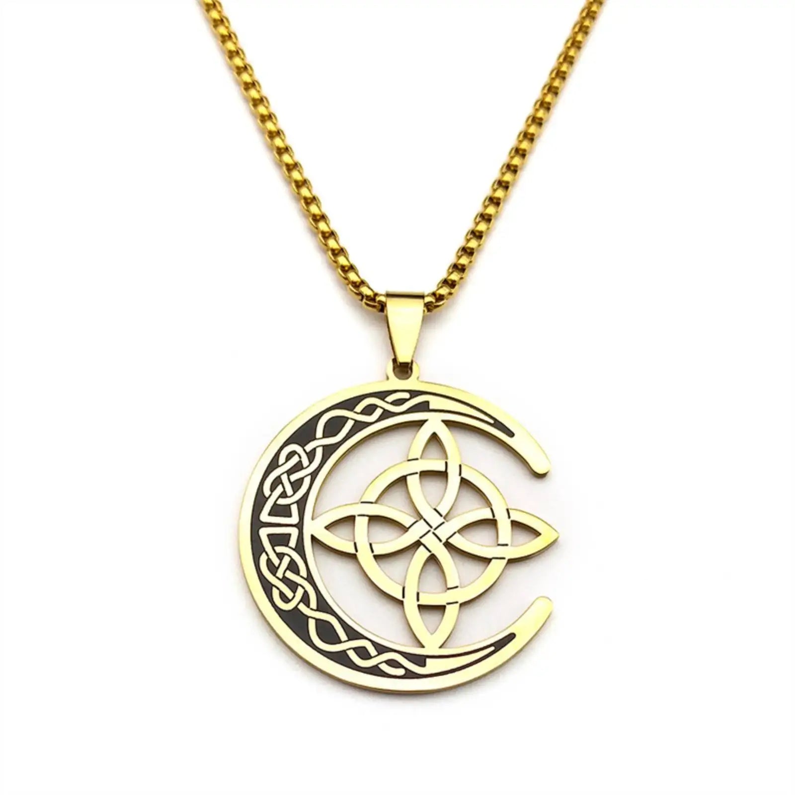 Celtic Knot Crescent Steel Pendant Necklace