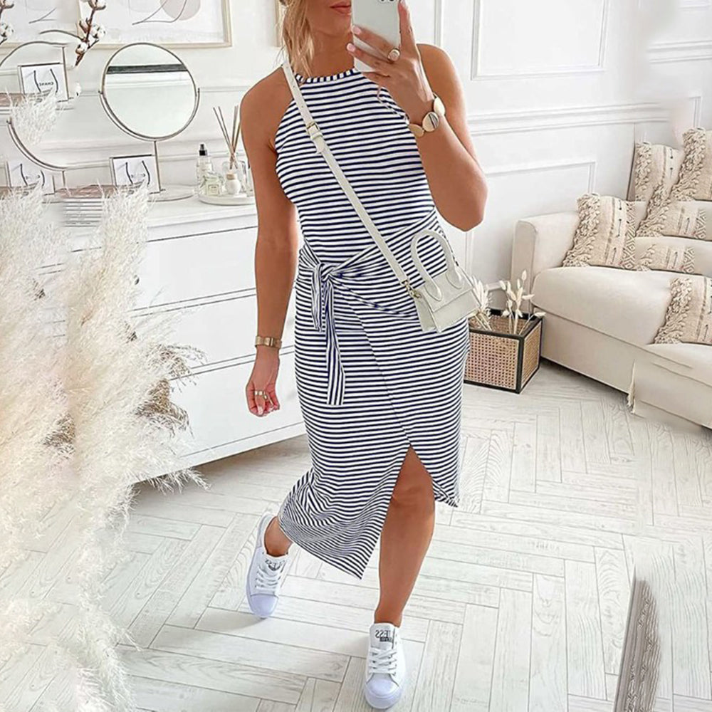 Casual Sleeveless Striped Midi Dresses