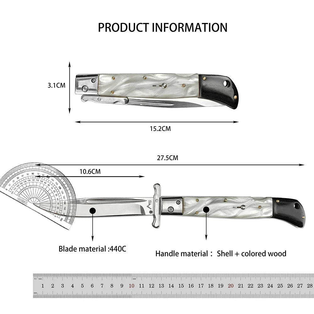 440C Stainless Steel Outdoor Folding Knife 4.1-Inch with Durable Shell Resin Handle